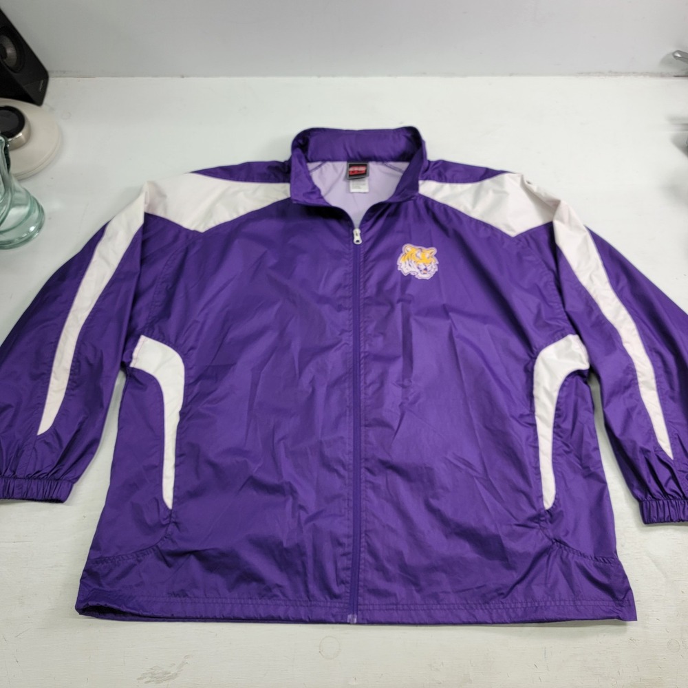 Genuine Stuff Men's Purple LSU Full Zip‎ Roll Up Hood Windbreaker Jacket Sz XL